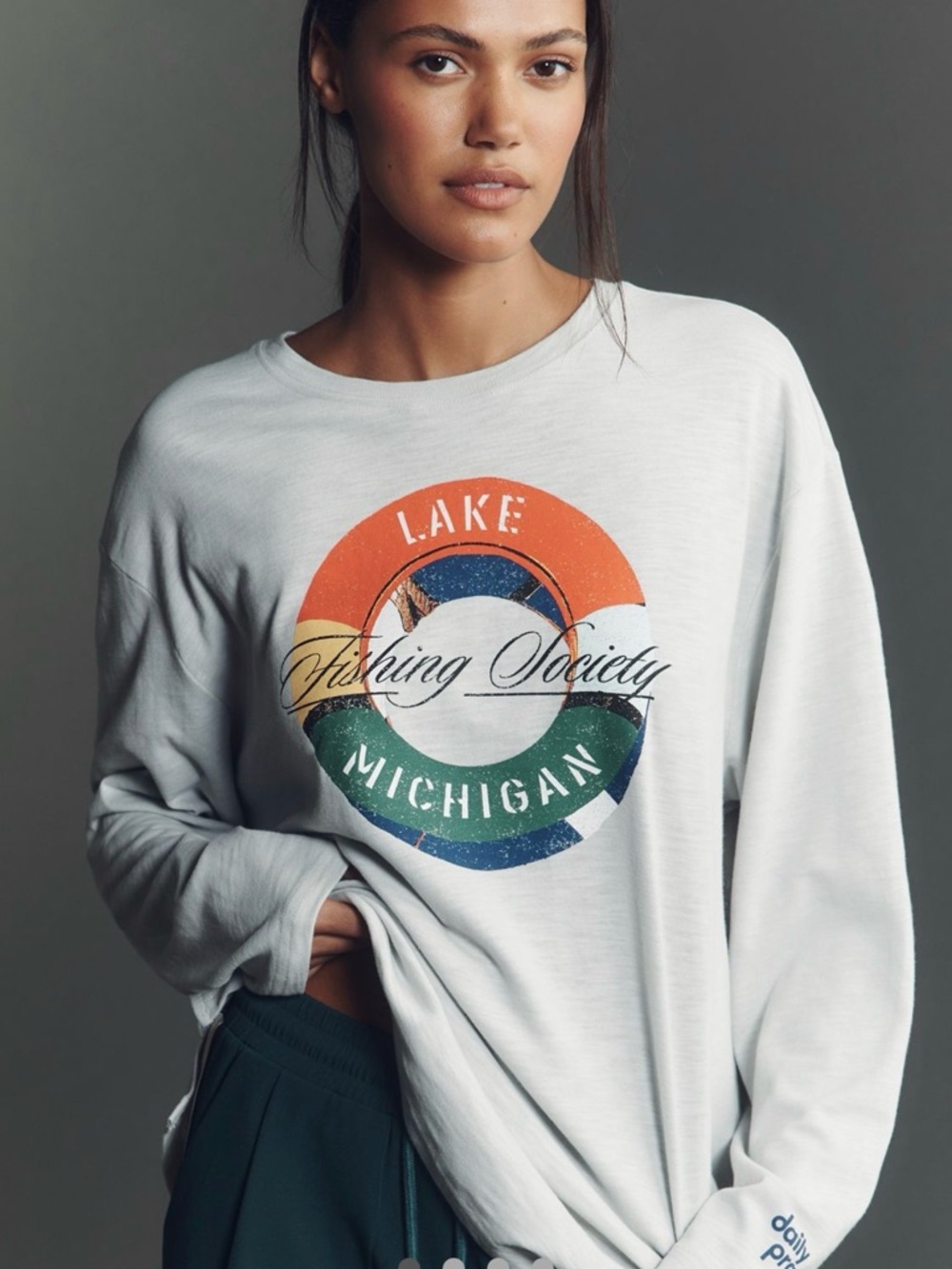 Daily Practice Lake Fishing Society Michigan Graphic Sweatshirt - White